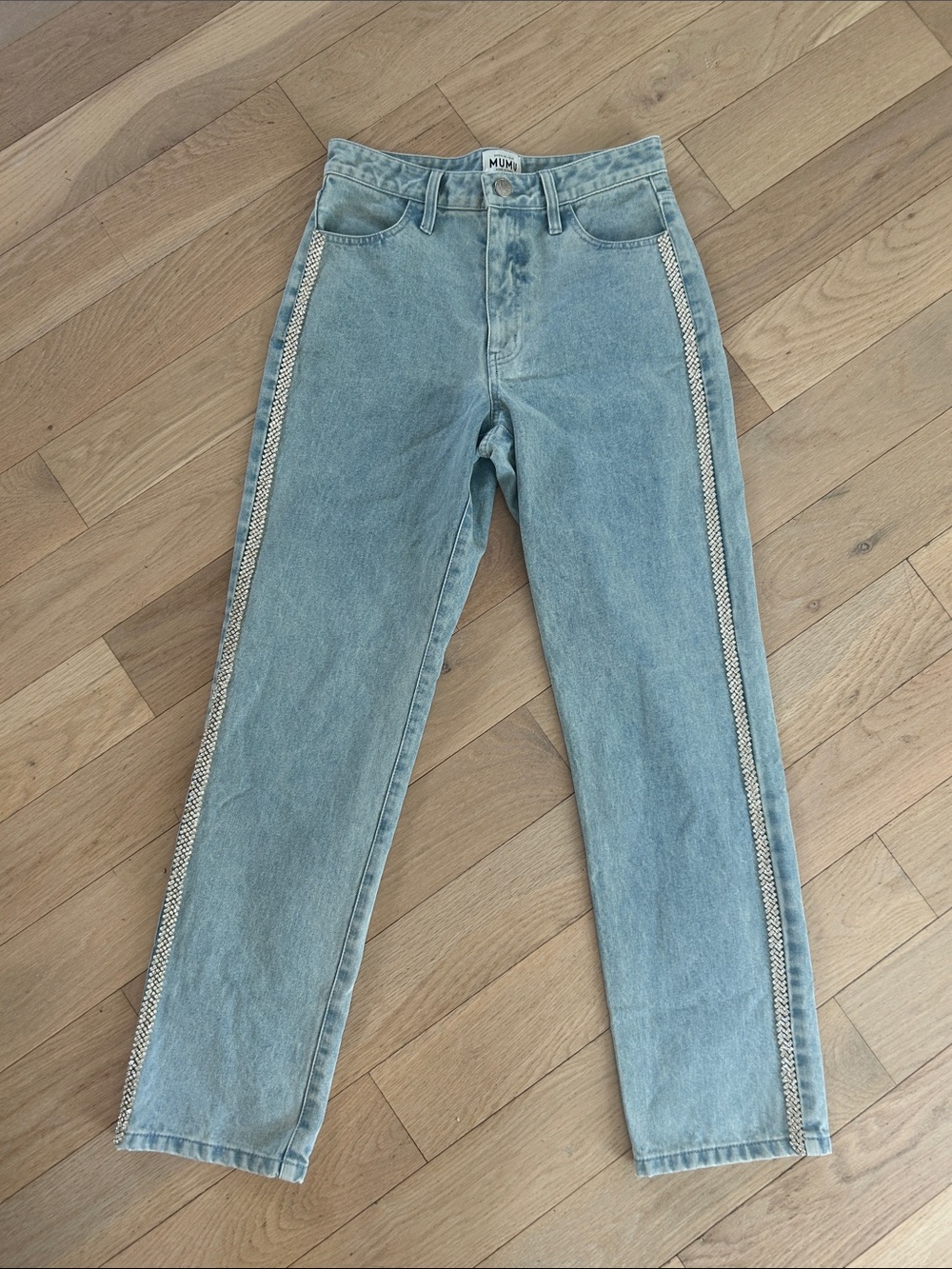 Show Me Your MuMu Pale Blue Straight-Leg icon Jeans with rhinestone  size medium